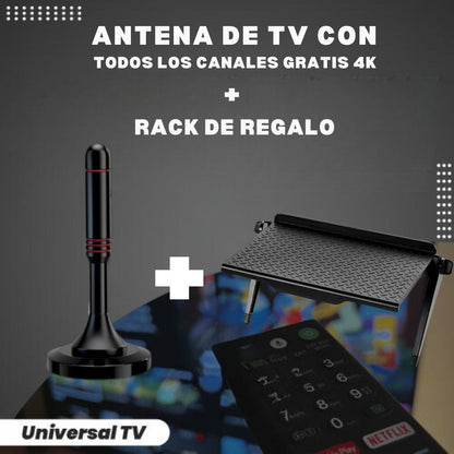 ANTENA HDTV 4K / +12 mil canales + Rack De Regalo